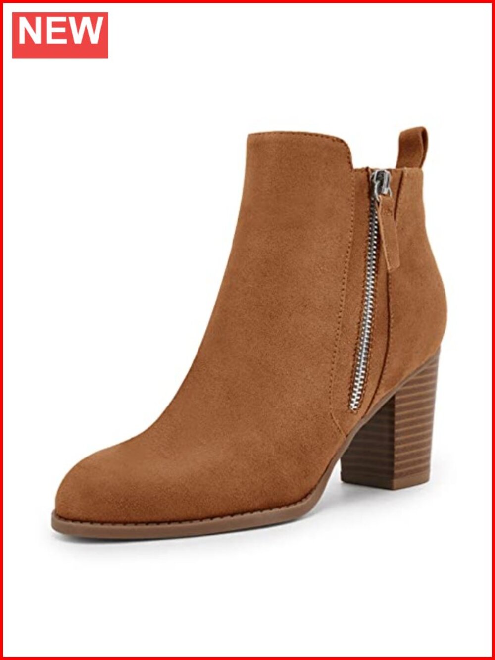 Suede Ankle Boots Chunky Block Heel Side Zipper Pointed Toe Booties